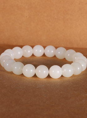 收藏传承新疆和田玉手串10mm B87号 猪油膏羊脂白玉手链珠串哑光