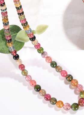 巴西天然碧玺老料项链4.3-8.3mm彩色糖果水晶宝石塔链毛衣链WA07