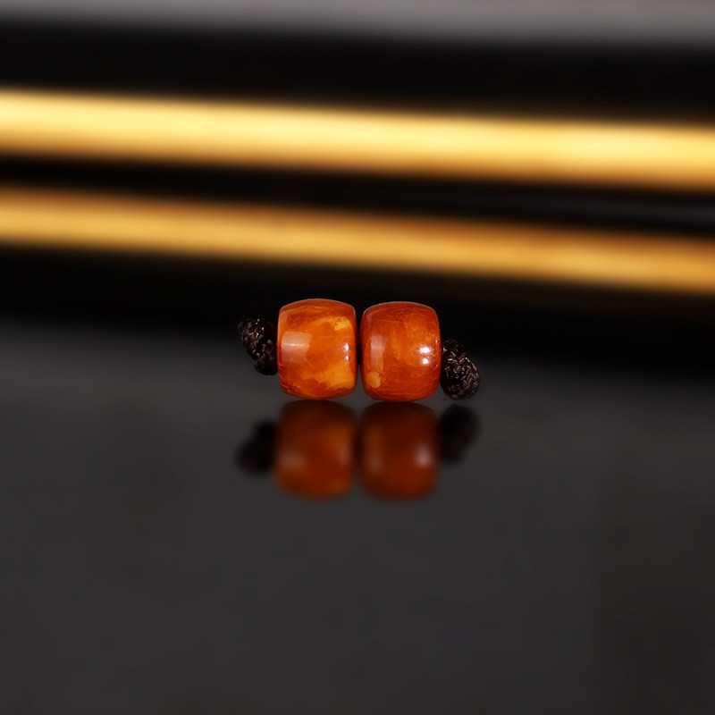 天然俄料老蜡直切散珠6x4.7mm 2314号 鸡油黄橘色红皮蜜蜡配珠