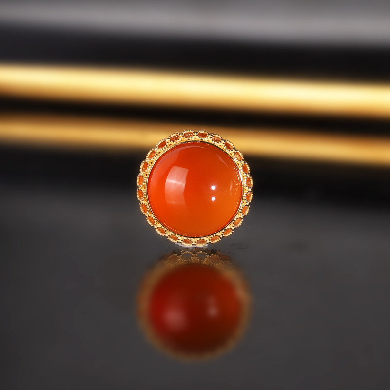 原矿保山冰红南红配珠 小糖豆 尺寸14mm 03号 18k金镶嵌南红散珠