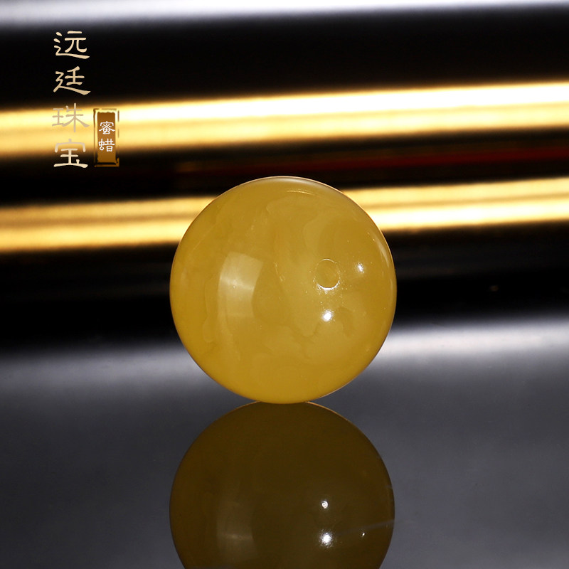 高货俄料蜜蜡鸡油黄配珠14-15mm 蜜蜡琥珀单珠圆珠焦糖料散珠