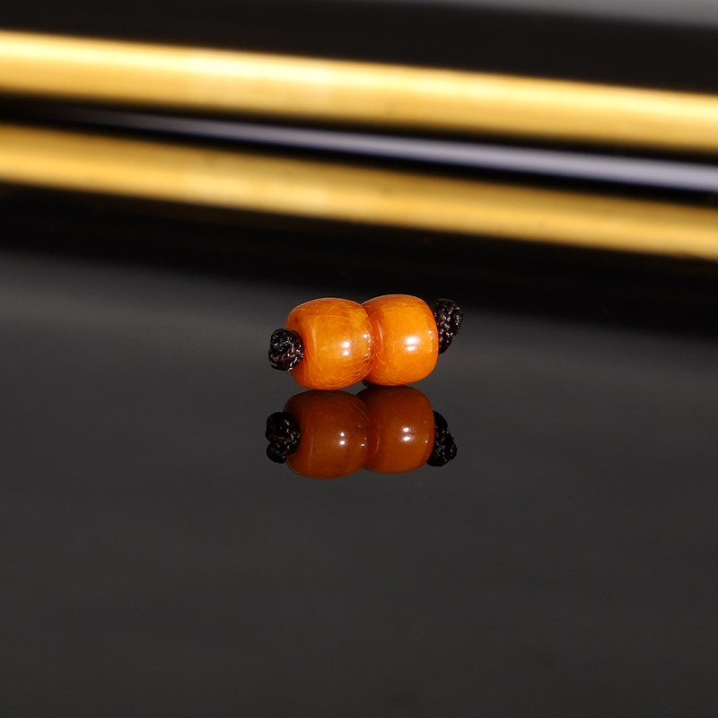 天然俄料老蜡直切散珠6x4.7mm 2890号 鸡油黄橘色红皮蜜蜡配珠