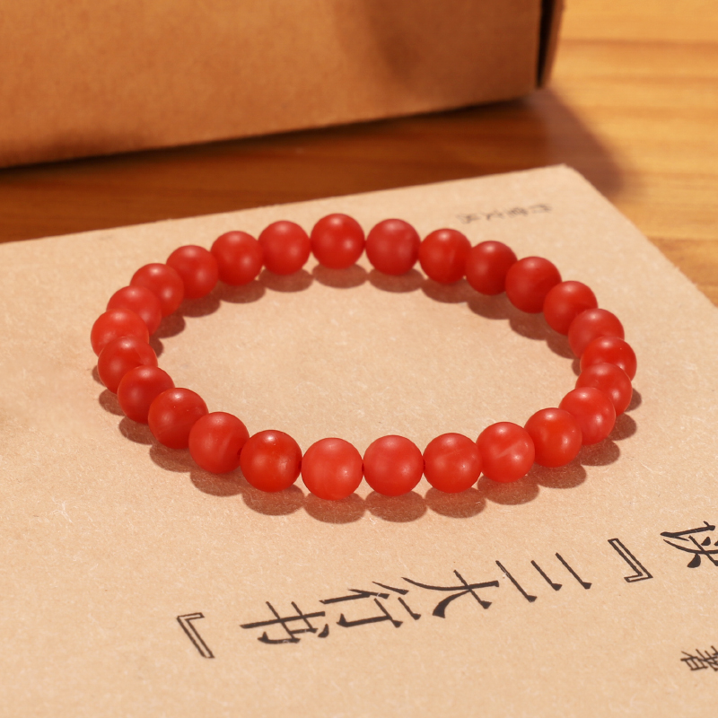 天然保山南红手串7mm单圈哑光锦红杨柳料满肉手链正品保真珠串