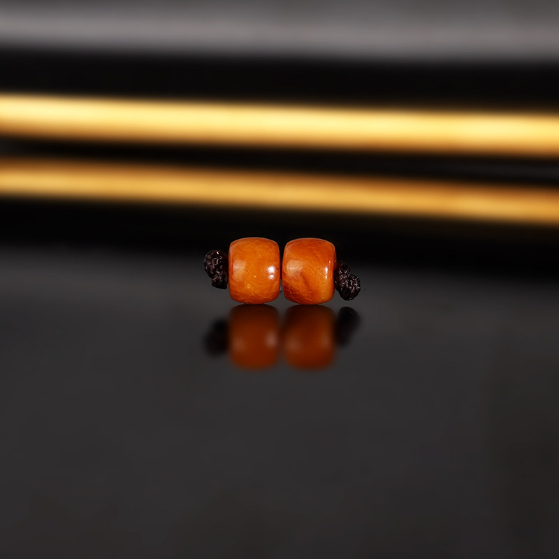 天然俄料老蜡直切散珠6x4.6mm 2306号 鸡油黄橘色红皮蜜蜡配珠