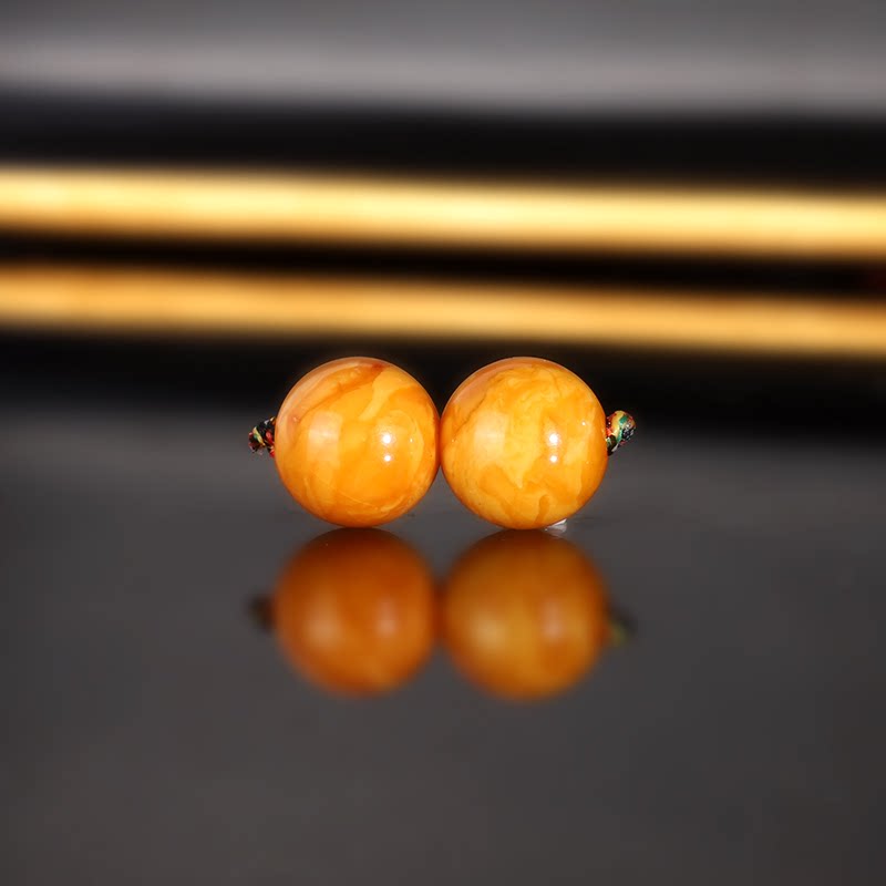 天然云端老蜡妖花LLY12 直径9.7mm 虎皮纹满蜡俄料古董老蜜蜡配珠