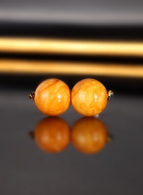 天然云端老蜡妖花LLY12 直径9.7mm 虎皮纹满蜡俄料古董老蜜蜡配珠