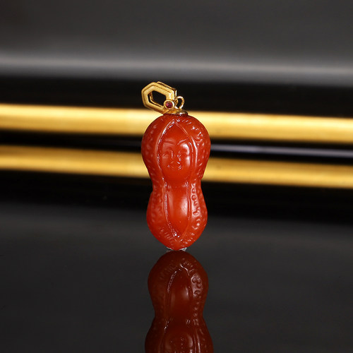 天然保山南红花生吊坠 6号 20X10.3X8.8mm 18k金扣头 锁骨坠挂坠