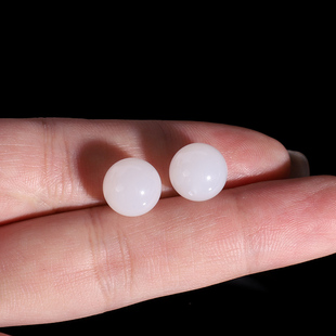 天然新疆和田玉半孔珠10mm一对高货羊脂玉镶嵌珠耳坠珠耳钉珠专用