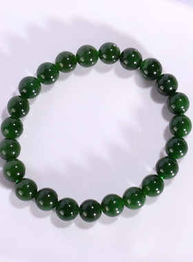 天然俄料碧玉手串单圈8mm 和田碧玉阳绿老坑深绿圆珠手链女WF95