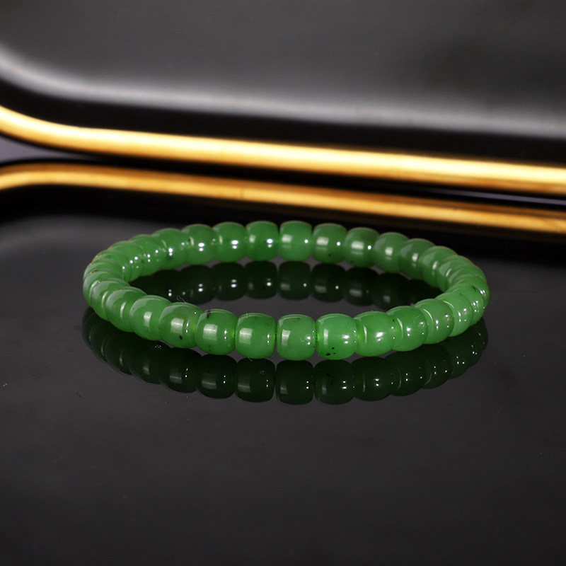 高货高色俄料碧玉老坑乌兰海苹果绿直切手串7mm和田玉珠串手链