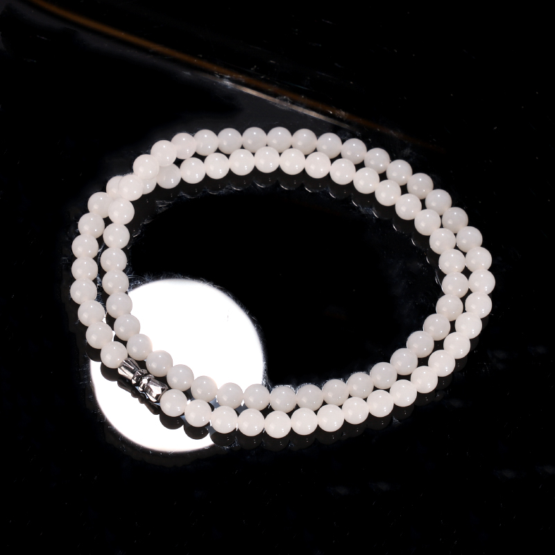 天然俄料和田玉手串6mm项链 WL54号 羊脂白玉珠串锁骨链