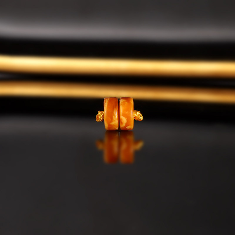 天然老蜡隔珠 8.1x3.6mm G12云端俄料古董老蜜蜡散珠隔片一物一图