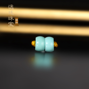 原矿天然绿松石隔珠4.8x2.8mm一对 高瓷湖北十堰绿松散珠隔片配珠