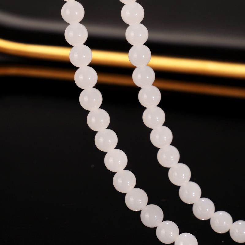 天然俄料和田玉手串6mm项链 WL56号 毕业级羊脂白玉珠串锁骨链