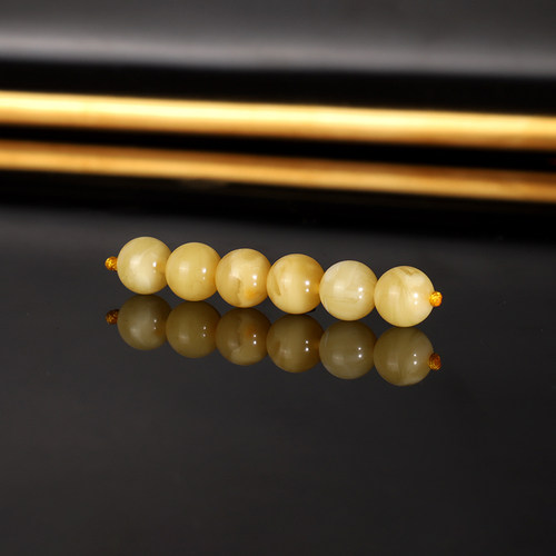 天然俄料蜜蜡散珠 直径6.8mm 872号 鸡油黄白花蜜蜡配珠单珠隔珠