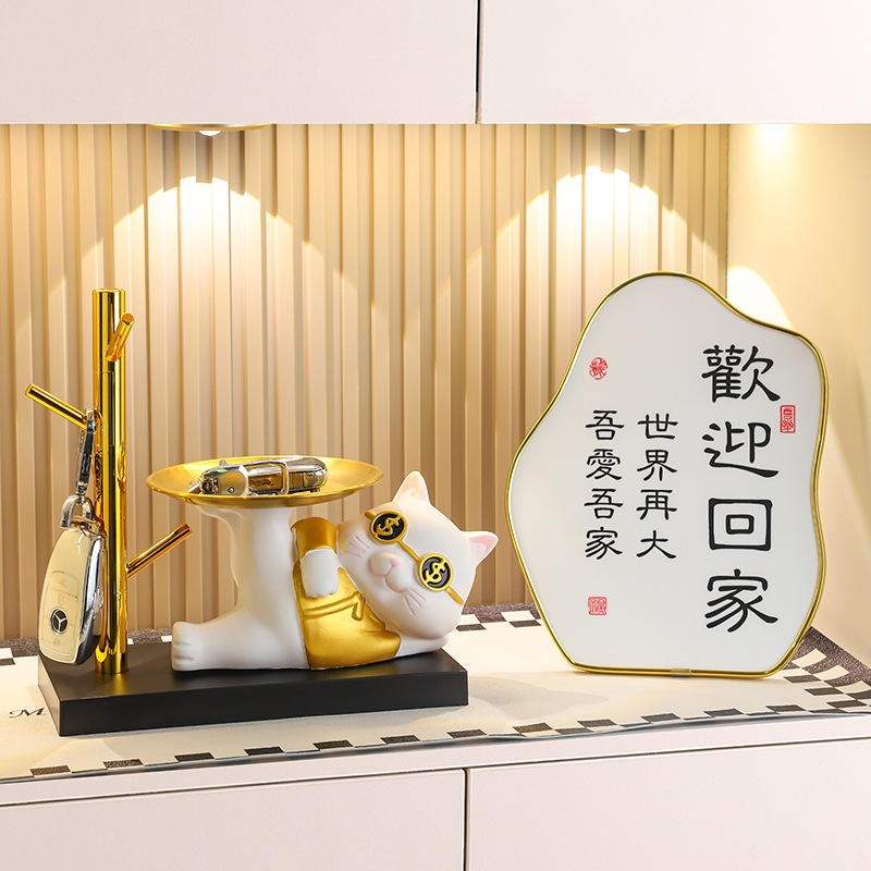 创意可爱招财猫钥匙收纳玄关摆件