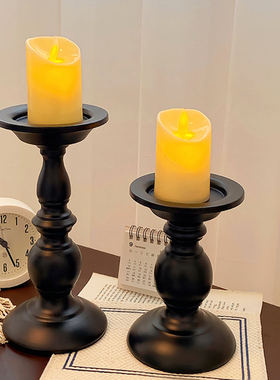 美式复古烛台餐桌氛围感摆件黑色香薰蜡烛卧室桌面装饰罗马柱摆台