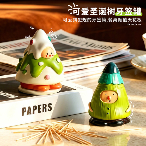 创意圣诞精灵牙签筒家用收纳罐子