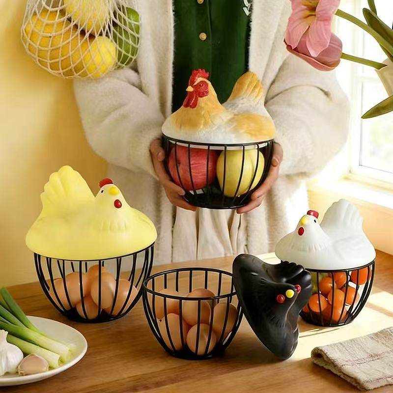 创意母鸡铁编篮子鸡蛋收纳摆件厨房用具桌面装饰水果食物整理筐,收纳整理,鸡蛋筐,淘宝优惠券,粉丝福利购,淘宝优惠卷