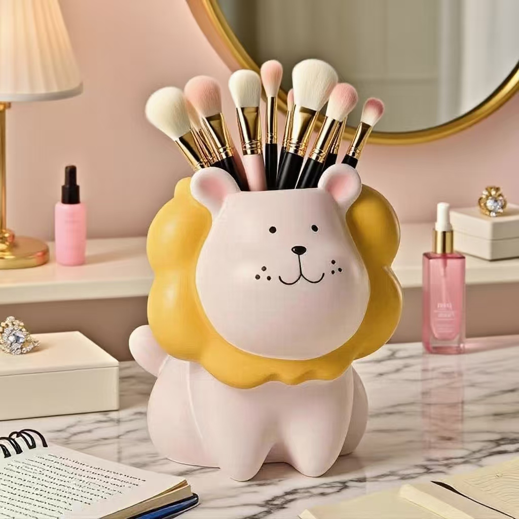 创意可爱狮子化妆刷收纳筒装饰品