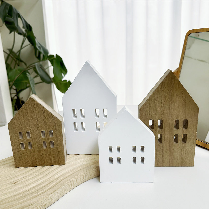北欧微缩木质小木屋桌面摆件