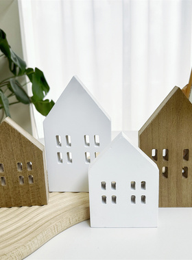 北欧微缩木质小木屋桌面摆件