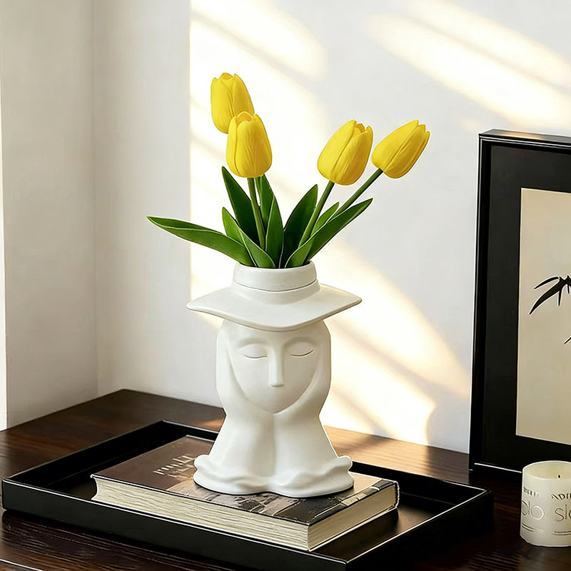 北欧风白色绅士人物花瓶仿真花郁金香创意装饰摆件客厅茶几艺术品,家居饰品,花瓶,淘宝优惠券,粉丝福利购,淘宝优惠卷