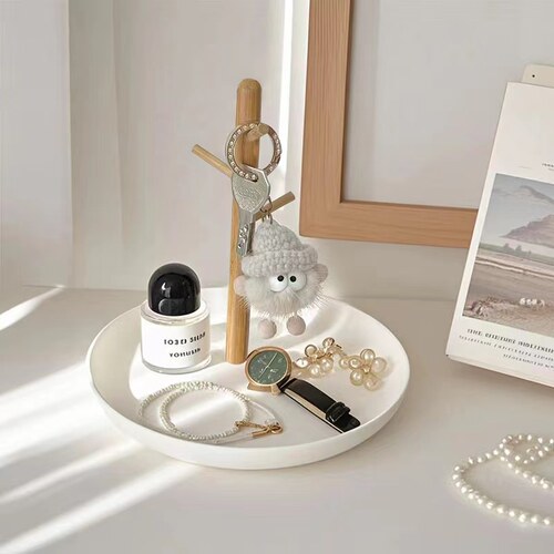 ins风木质钥匙挂架桌面收纳盘