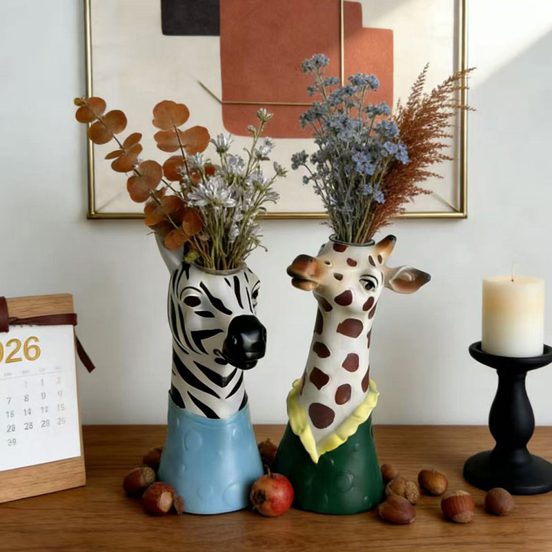 北欧风创意动物清新艺术个性可爱简约轻奢花瓶摆件干花插庭院软装