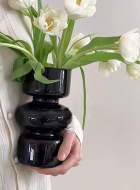 高级感中古玻璃花瓶摆件客厅插花