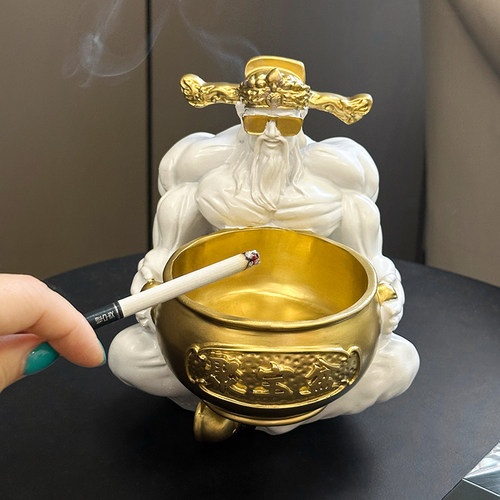 国潮肌肉财神烟灰缸摆件家用客厅