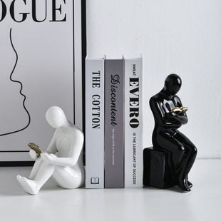 创意人物书挡酒柜摆件家居装饰品客厅玄关书柜桌面书立陶瓷工艺品