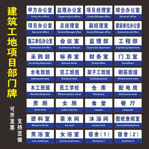 工地项目部科室牌门牌