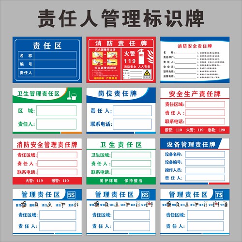 区域责任人标识牌消防安全责任7S