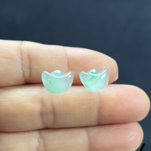 天然玉石精品珠宝高冰飘翠绿色元 宝非洲翠玉耳钉耳环洋气百搭