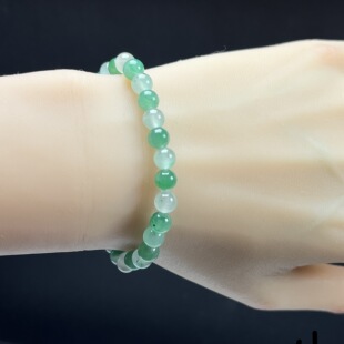 天然玉石精品珠宝白冰飘翠绿色非洲翠玉佛珠6mm玉石手串带金沙