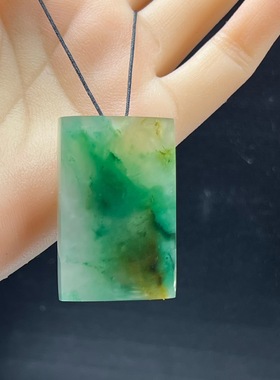 天然玉石精品珠宝高冰飘翠绿色非洲翠玉无事牌吊坠毛衣链送礼