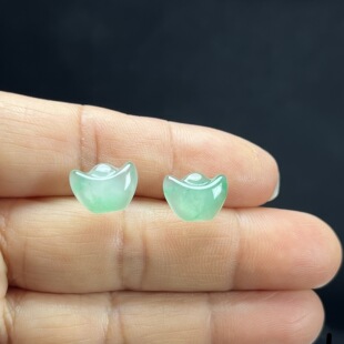 天然玉石精品珠宝高冰飘翠绿色元 宝非洲翠玉耳钉耳环洋气百搭