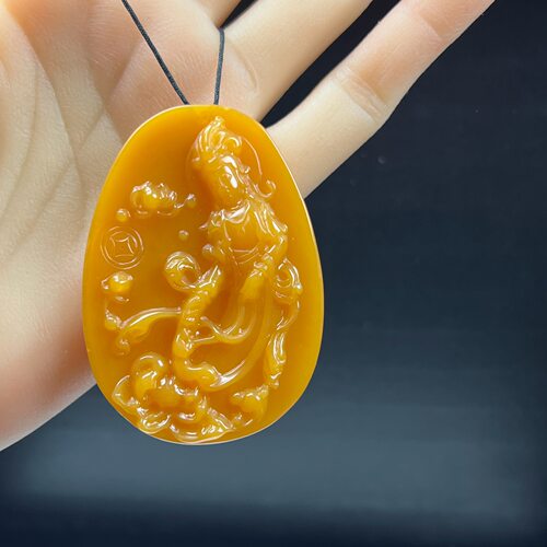 瑞皇翠 天然玉石精品珠宝缅料黄龙玉观音吊坠毛衣链玉佩送礼