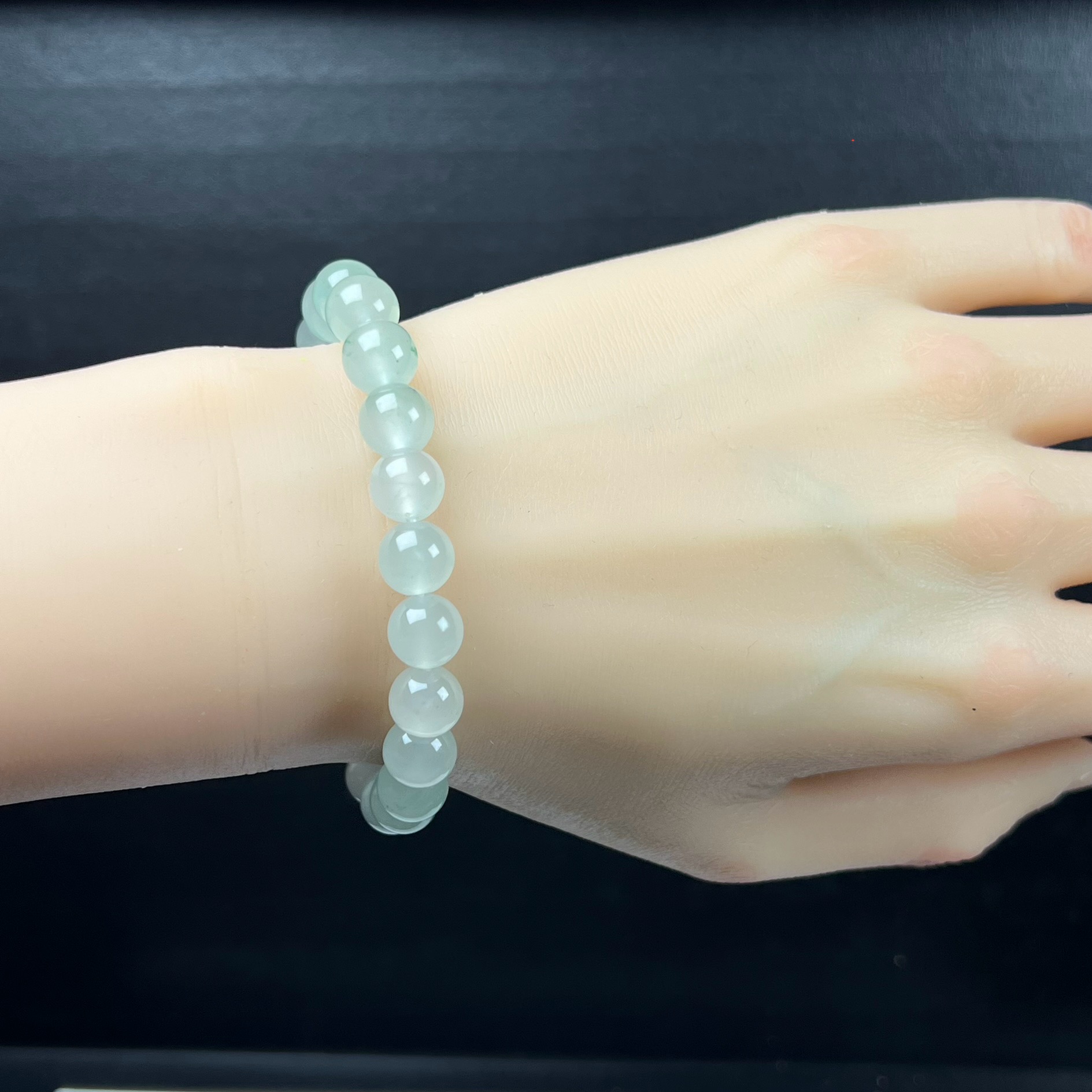 天然玉石精品珠宝白冰飘翠绿色非洲翠玉佛珠9mm手串手链手饰正宗