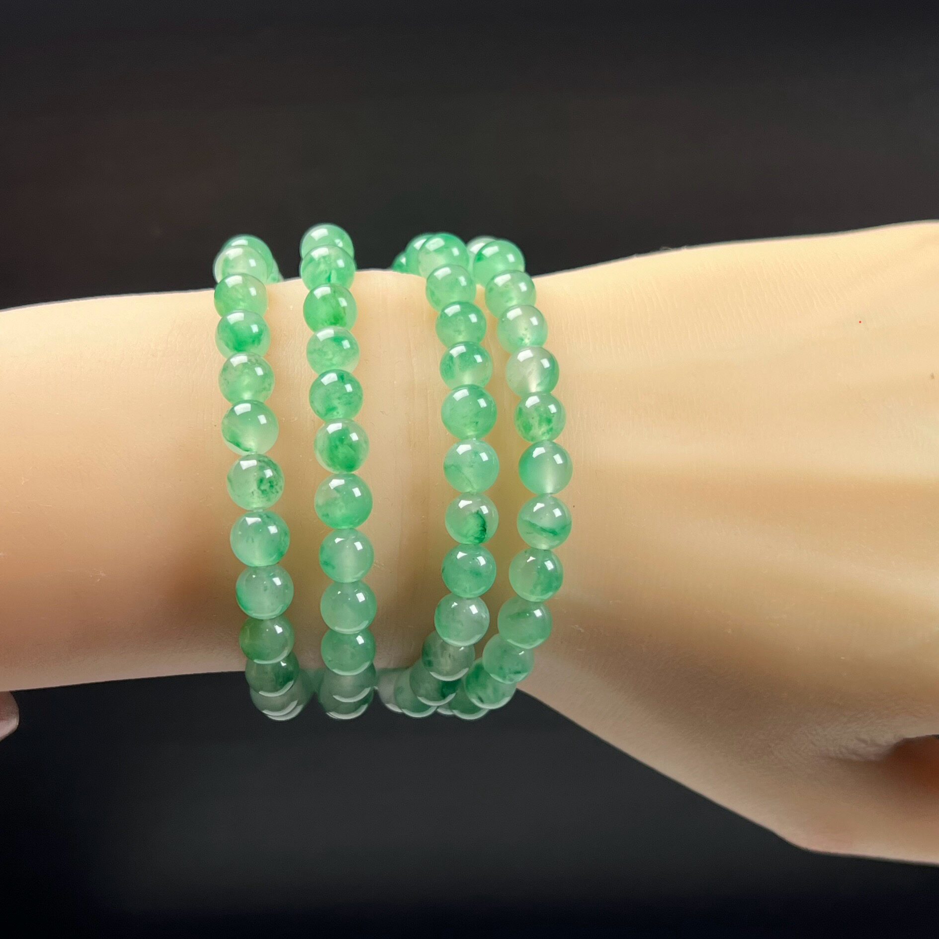 纯天然玉石高冰飘翠绿色非洲翠玉佛珠7mm手串手链项链毛衣链证书