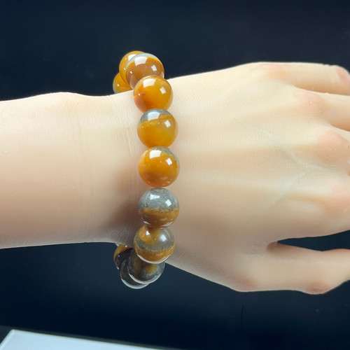 天然玉石精品珠宝云南黄龙玉二台坡半山半水佛珠14mm手串金沙证书