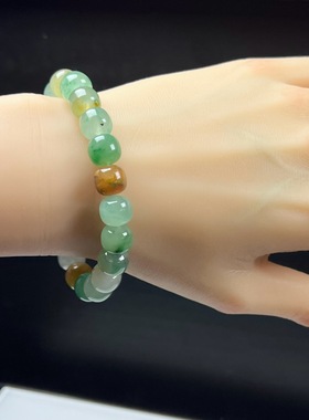 天然玉石精品高冰飘黄加绿正品非洲翠玉老型珠10mm手串多宝手链