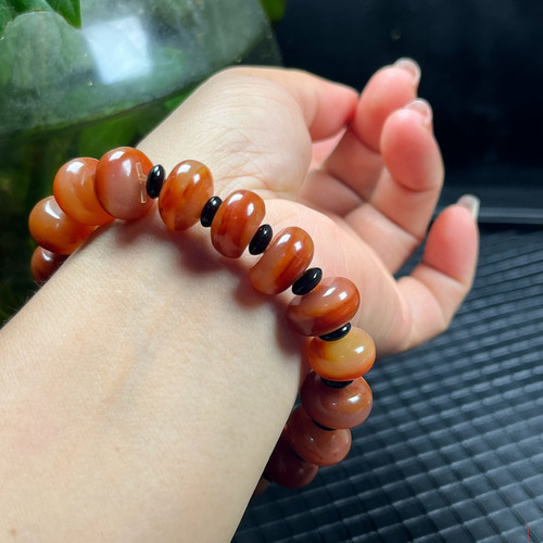 瑞皇翠 天然玉石云南黄龙玉精品珠宝红手串算盘珠精打细算手饰