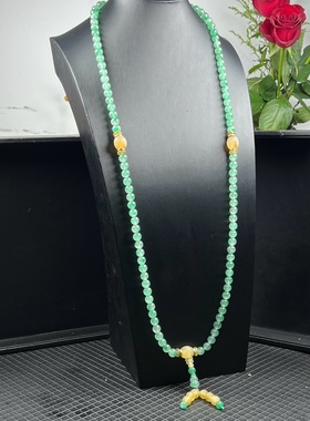 天然玉石精品高冰飘辣绿色非洲翠108颗佛珠8mm项链毛衣链证书