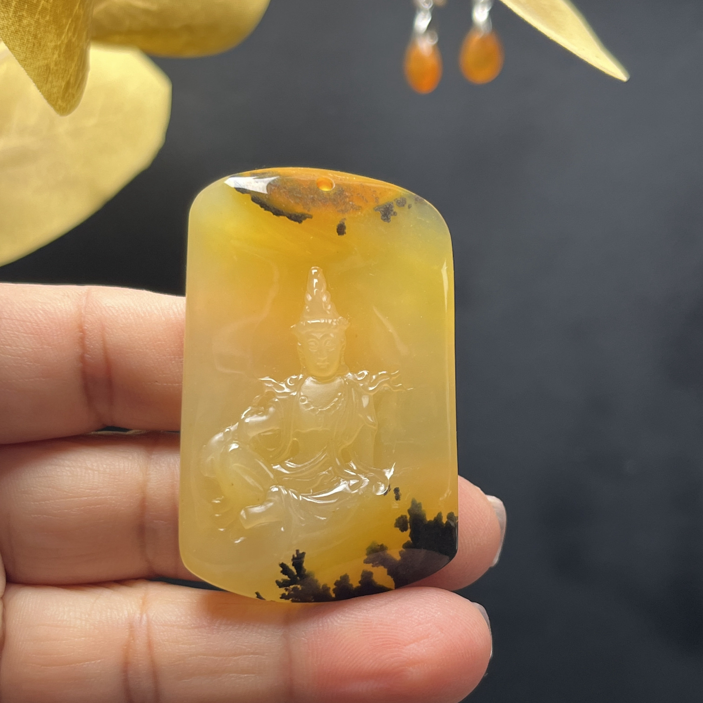 瑞皇翠 天然玉石云南黄龙玉精品珠宝草花观音吊坠毛衣链玉佩证书