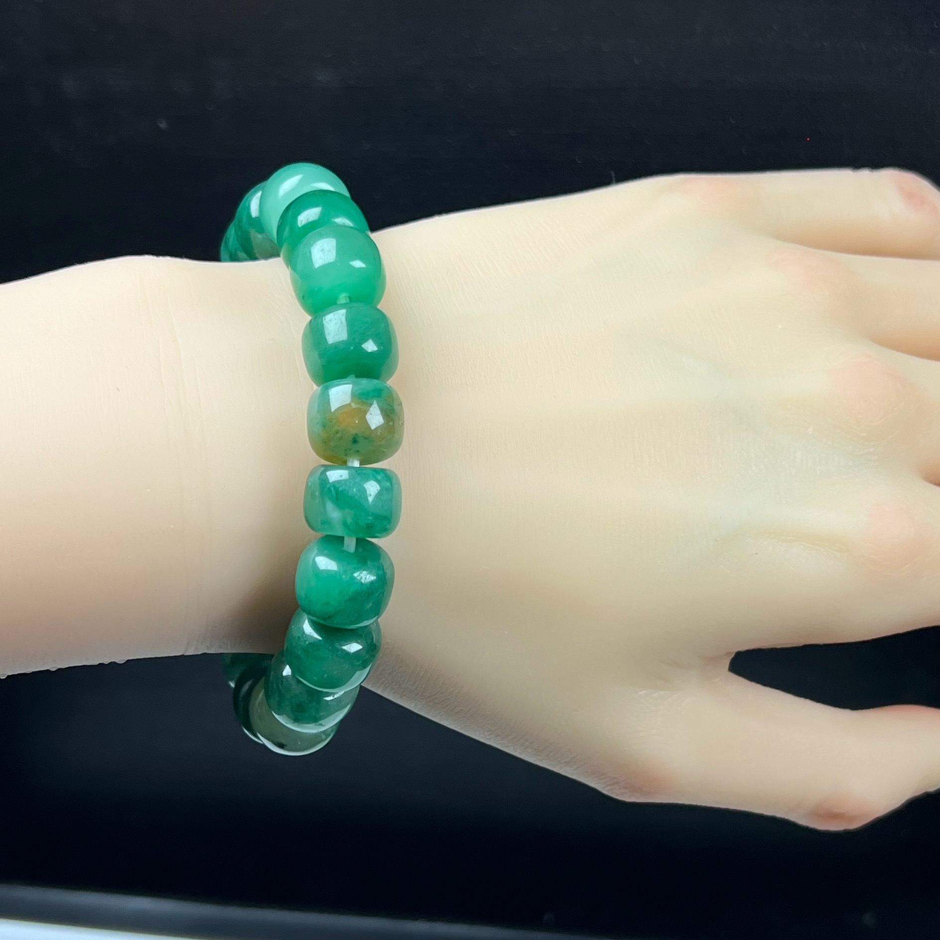 天然玉石精品高冰飘翠绿色非洲翠玉老型珠12mm玉石手串手链正品