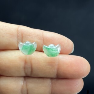 天然玉石精品珠宝高冰飘翠绿色元 宝非洲翠玉耳钉耳环洋气百搭