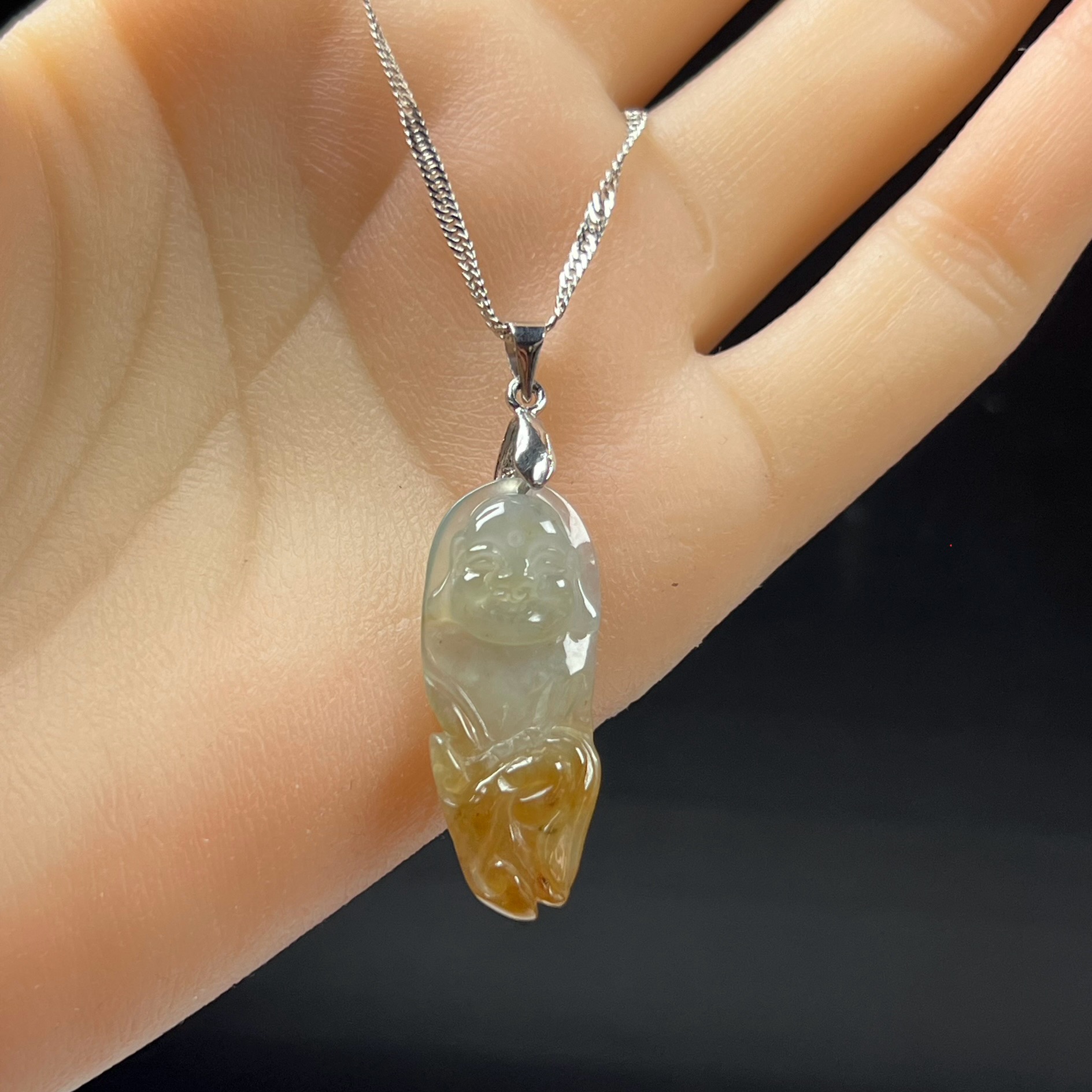 天然玉石精品珠宝缅甸翡翠大富大贵佛吊坠锁骨链玉坠银项链送礼