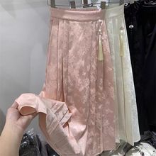 新中式盘扣黑色半身裙女早春2024年新款提花马面裙显瘦a字长裙子